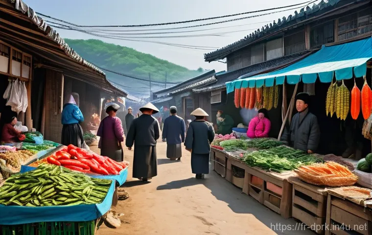 북한의 생활 수준   주거와 식량 상황 - Rural Ingenuity and Solar Power**

A realistic image capturing a humble, traditional North Korean ru...