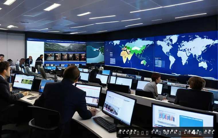 북한의 뉴스 주요 보도 채널 - A sophisticated newsroom scene inside a modern French media office, with journalists of diverse back...